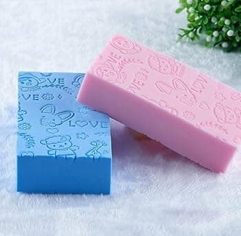 Qseefy Kids & Adults Ultra Soft Bath Sponge – Body Exfoliator, Face Scrubber, Japanese Loofah for Shower & Dead Skin Removal – Safe for Babies, Multicolor Square Sponge (Pack of 2)