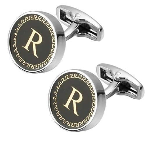 AMAAL Cufflinks for Men Boys Cuff links Formal Stainless Steel Cufflink For Men Alphabet Letters R Birthday Gift Anniversary Husband Cuff Links Cufflinks Set Mens Boys Man Boy Valentine Gifts -A01