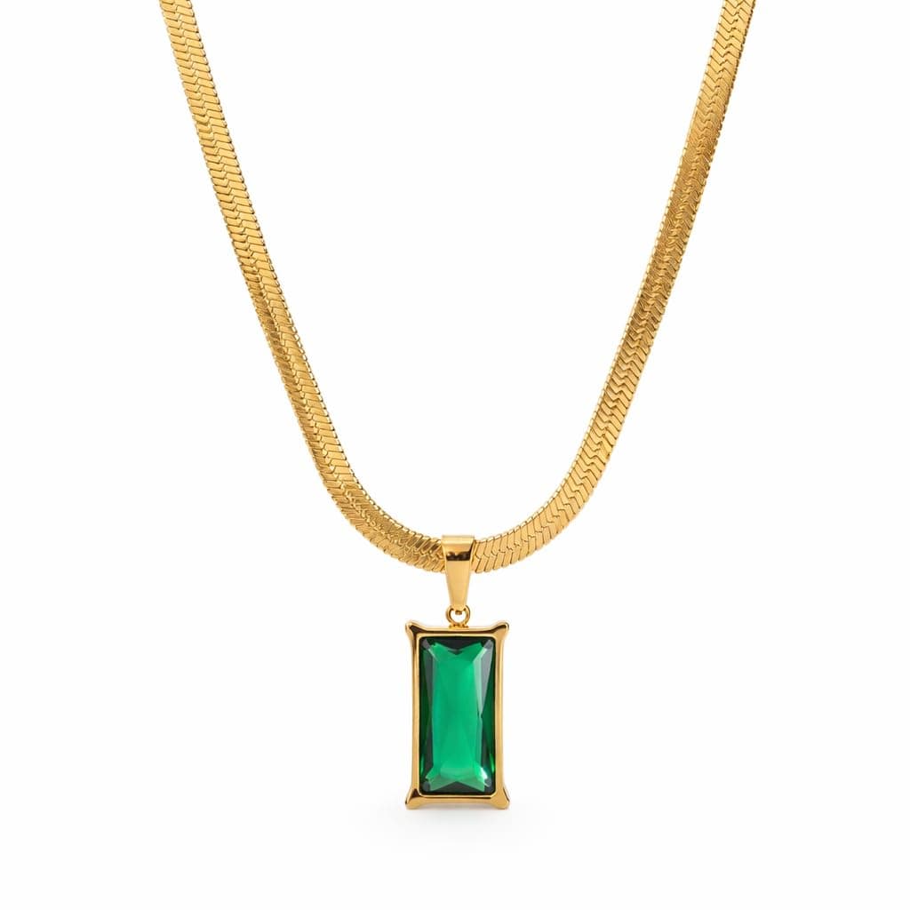 Ritu Bandi Jewels Anti Tarnish Necklace For Women, Trendy Emerald Zirconia Pendant Necklace With Gold Plated Snake Chain | Stylish Daily Anti Tarnish Jewelry