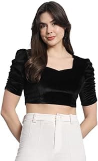 Vaararo Velvet Blouse Tops for Women | Party Puff Sleeves Readymade Outfit