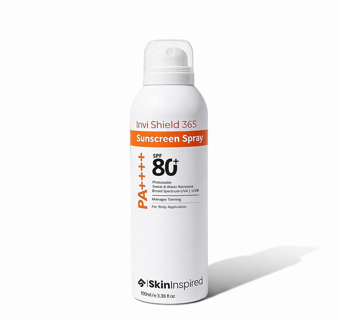 SkinInspired Invi Shield 365 Body Sunscreen Spray SPF 80+ PA++++ | Ultra-Light, Quick-Absorbing, Non-Greasy Sun Protection | No White Cast, Water & Sweat Resistant | Broad Spectrum UV Defense | 100ml