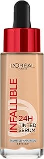 L’Oréal Paris Infallible 24H Tinted Serum Foundation, Light-weight Coverage, Dewy & Radiant Finish, Transfer-proof, 30ml