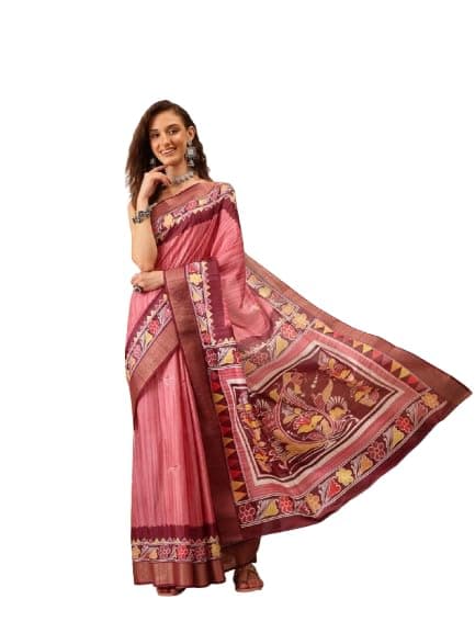 Enthone Traditional Women's Kotha Silk Bengali Style Digital Printed Saree