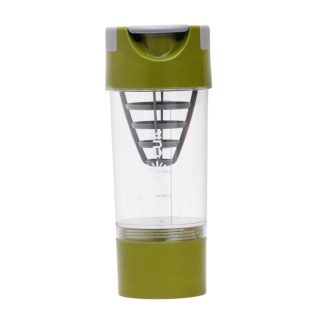 CULT Cyclone Shaker Bottle 500ml with Storage Compartment & Mixer Ball | Shaker for Gym & Leakproof Protein Sipper for Men & Women | Workout Supplement Bottle (Olive Grey)