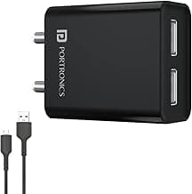 Portronics Adapto 66 2.4A 12w Dual USB Port 5V/2.4A Wall Charger,Comes with 1M Micro USB Cable, USB Wall Charger Adapter for Smartphone (Black)