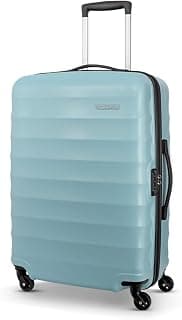 American Tourister Polycarbonate Barcelona 69 Cms Medium Spinner 4 Wheels Hardside Check-in Suitcase with A Multi-Stage Telescopic Trolly & Pack Smart Interiors - Powder Blue, H-48 Cm