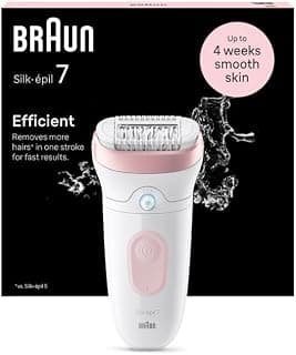 Braun Silk-épil 7 Women's Epilator, Electric Epilator for Women with Wide Head for Easy Epilation, Wet & Dry, Long Smooth Skin, 7-000, White/Pink