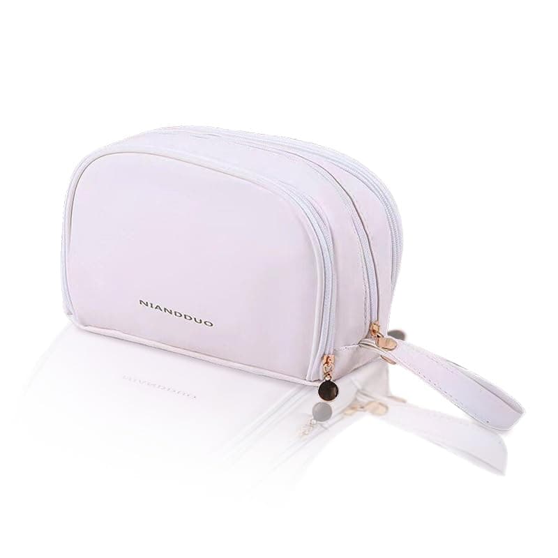 KARRIER Travel Makeup Bag,Large Capacity Cosmetic Bags for Women,Waterproof Portable Pouch Make up Organizer with Divider and Handle| Makeup Pouch (White)