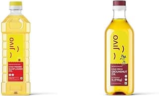 JIVO Cold Pressed Unrefined Sunflower Oil - 1 Litre | Chemical-Free Oil for Cooking | Ideal for + Jivo Groundnut Oil 1 Litre | Cold Pressed, Unrefined Peanut Oil for Cooking | Vitamin A & D