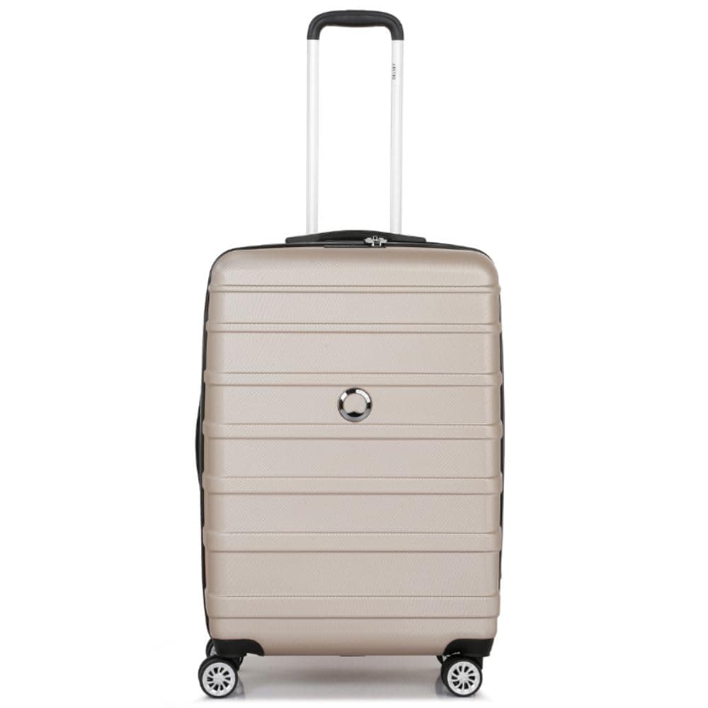 DELSEY PARIS Margot 68 cms Medium Check-in Polycarbonate Hard Sided 8 Wheels and Expandable Spinner Suitcase/Trolley Bag for Travel with TSA Lock- Gold