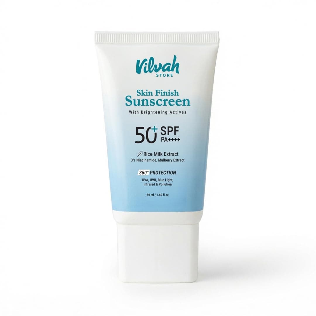 Vilvah Skin Finish Sunscreen SPF 50 PA++++ | No White Cast, Water-Resistant Sunscreen | Hydrating, Lightweight, Non-Greasy | UVA & UVB Protection with Natural UV Filters & Rice Milk | Unisex, For All Skin Types | 50g