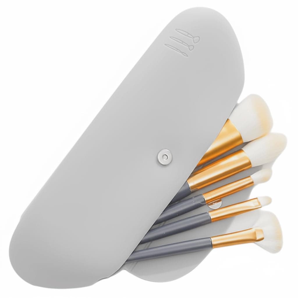 INOVERA (LABEL) Silicone Large Makeup Brush Holder - Cosmetic Face Brushes Pouch - Magnetic Anti-Fall Out, Sleek and Soft Makeup Tools Organizer for Travel (Grey)
