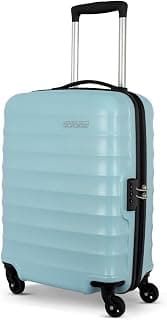 American Tourister Polycarbonate Barcelona 55 Cms Small Spinner 4 Wheels Hardside Cabin Suitcase with A 3-Digit Combination Lock & Pack Smart Interiors - Powder Blue, H-40 Cm