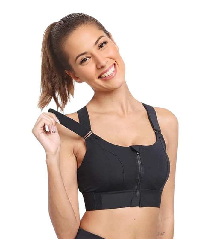 GLAMORAS Women Polyester Spandex High Impact Front Zip Sports Bra Longline Fitness Criss Cross Back Crop Tops with Adjustable Velcro Strap at Band and Shoulder for Gym, Yoga & Workout - Size: M-4XL