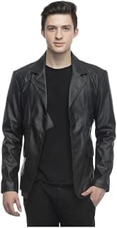 WOLVER Black Leather Blazer for Men | Leather Mens Blazer | Leather Coats for Men