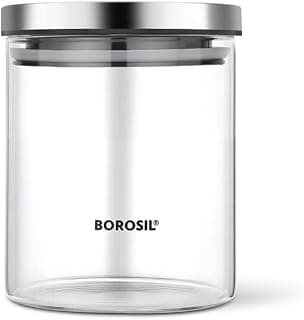 Borosil Classic Glass Jar, Air-Tight Storage Container For Kitchen, Glass Jar For Storing Spices, 600 ml, Clear