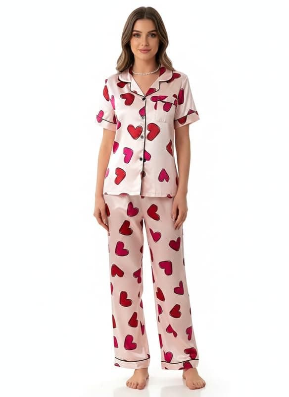 PABROS Night Suit for Women with Full Sleeve Button-Down Top with Pant Dress for Woman, Cotton Night Dress for Woman, Two-Piece Loungewear Set