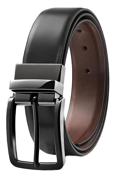 NAPA HIDE Reversible Leather Belt with Metal Buckle, Black and Brown, Classic Design