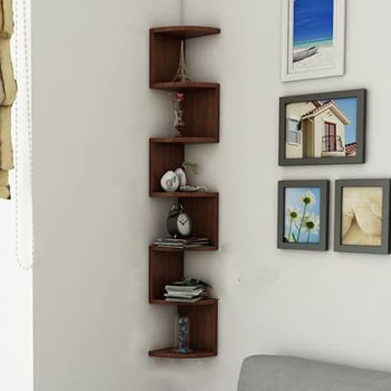 HIURYD Zig Zag Engineered Wood Floating Corner Rack Shelves for Living and Bedroom Decoration (MDF- Medium Density Fiber) Corner Décor(Many Colors are Available) (Large, Brown)