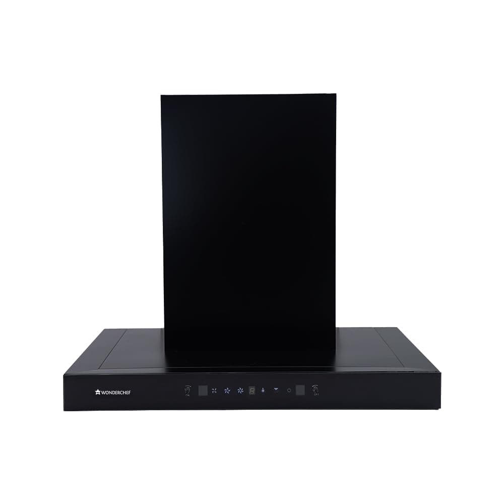 Wonderchef Ultima D-Lite 60cm 1400 m3/hr Auto Clean Curved Glass Chimney | Baffle Filter | Powerful suction | Touch + 3 speed Motion Sensor control | Low Noise | 7 Year Warranty | Black