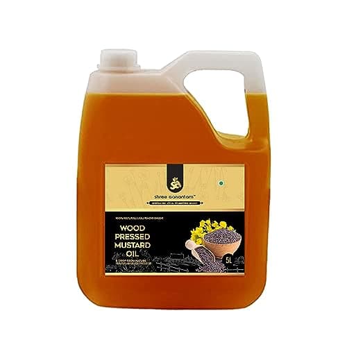 Shree Aanantam Kachi Ghani Cold Pressed Mustard Oil - 5L | Pure & Natural | Unrefined | Ideal for Cooking, Hair, & Skin Care | No Additives or Preservatives