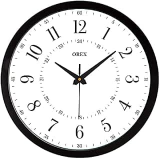 OREX 12 Inch Analog Wall Clock Plastic Quartz Movement Round Design for Home Office Kitchen Living Room Easy to Read Numbers Battery Operated Indoor Use Made in India