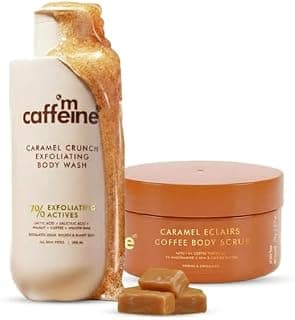 mCaffeine Caramel Care Duo with 7% Exfoliating Body Wash 300ml + 10% Coffee Body Scrub 175g | 1% Salicylic Acid, 2% Lactic Acid & AHA Blend |
