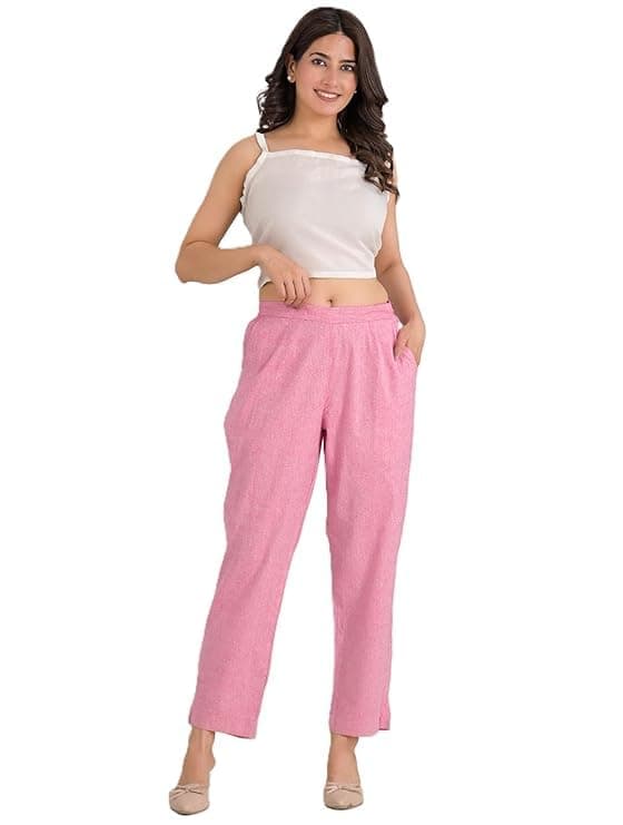 Kurthnic Women’s Solid Straight Fit Cotton Trousers | Slim Fit | Trousers for Women | Casual & Office Wear Bottom for Daily