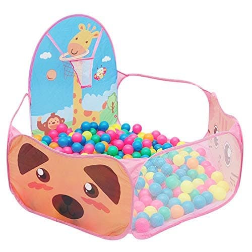 BabyGo Kids Giraffe Basketball Ball Pool for Kids, Play Tent House for 2+ Year Old Girls and Boys, Ball Pit for Kid, Spacious, Lightweight, Portable & Easy to Set Up, (Pink) (with 30 Balls)