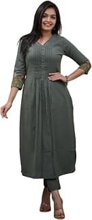 Women's Cotton Printed Flared Straight Kurti with Pant and Dupatta Set