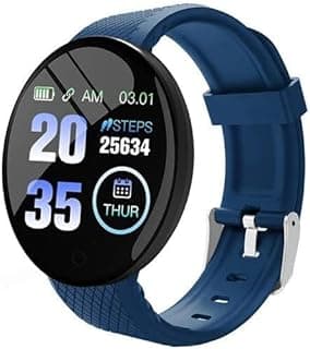 Bouncefit M I D18 Round Fitness Band Smart Watch for Men, Women, Boys, Girls, Kids – Single Touch Interface, Water Resistant, Workout Modes, Quick Charge Sports Smartwatch – Blue (GG)