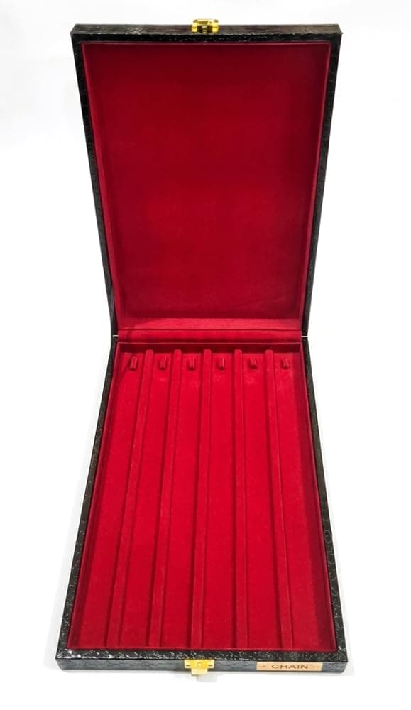Darshik Traders Jewellery Chains Display Box 12x8 inch 6 Hooks Organizer with Faux Leather Fitting Cherry Velvet slot, Stylish,durable, practical and convenient Vanity Box