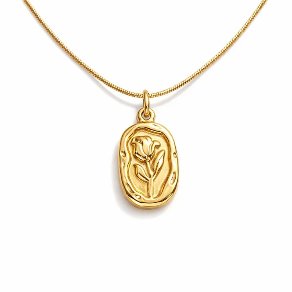 MEENAZ Gold Plated Pendant Necklace for Woman | Anti Tarnish Stainless Steel Floral Locket Chain | Stylish Jewellery for Women | Fashion Chains for Women | Stainless Steel Jewelry Waterproof -174