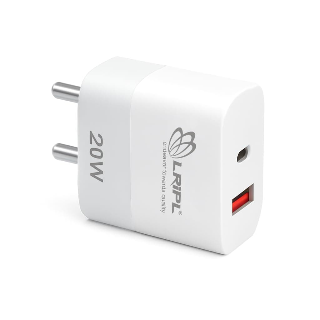 LRIPL 20w Charger Type C Adapter Dual Port for iPhone/Samsung/Redmi/MI/Motorola Mobile Phone Ultra Fast USB-A & Type-C Adaptor Charging Tablets, Power Banks, Smart Watches, Earbuds- Bis Certified