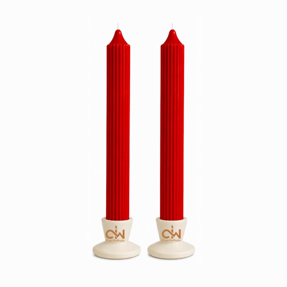 Ribbed Taper Candles, Set of 2, Natural Wax Blend, Smokeless Clean Burn, 10 Hour Burn Time, Decorative Dinner Candles for Home Decor, Weddings, Dining Tables & Gifting (Rose Petals)