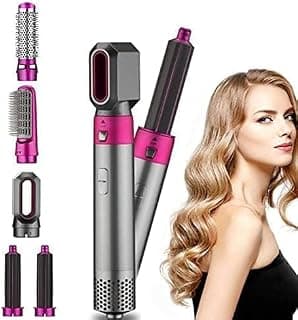 Drumstone 5-in-1 Hot Air Brush Hair Styler, 1000W Hair Dryer with Curling, Straightening, Volumizing & Styling Attachments, Negative Ion Technology, Corded Hair Styling Tool for Multiple Hair Types