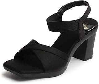 XE Looks Women's Elegant Heels | Block Heel Sandals with Stretchable Straps | Lightweight & Durable | Comfortable Cushioned Sole Heels For Girls & Women