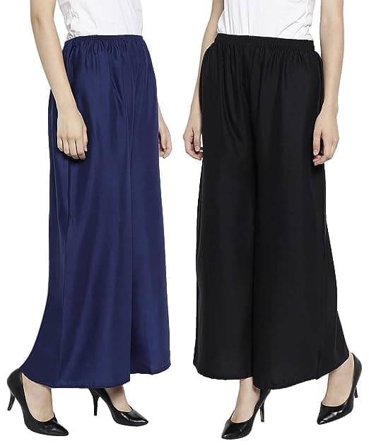 Thrifty Thread We Promise Comfort Women/Girls Regular Fit Flared Wide Leg Non-Transparent Cotton Blend Soft Rayon Fabric Palazzo; Size 4XL Navy-Blue- Black