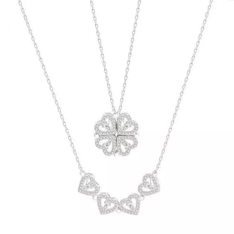 MEENAZ Pendant For Women Girls Ladies girlfriend Wife Jewellery Multi Heart Necklace 4 Magnetic Silver fashion set love Diamond magnet Western Pendants chain Valentine gifts Birthday propose -354
