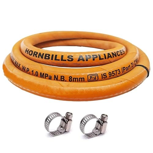 Hornbills Gas Pipe 1 Meter With ISI Certified LPG Cylinder Hose Pipe Flame Resistant Fine Quality, Leak Proof, Rat bite-proof, Crackproof Made with Reinforced Steel Wire 5 Years Warranty (With Clip)