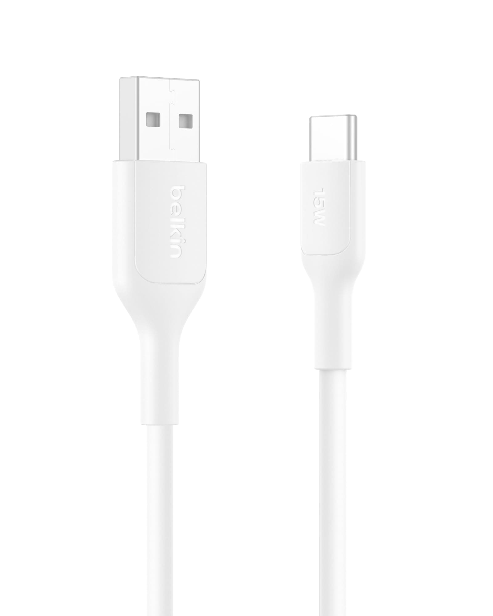 Belkin Eco Braided USB-A to USB-C Cable (1 Meter, 15W) - Soft, Flexible Fast-Charging Cable, Type C Charger Cord for iPhone 16 & 15 Series, Galaxy S25, Pixel 9, iPad Pro, & More - White (USB 2.0)