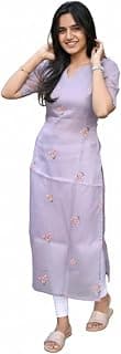 Womens Cotton Blend Straight Fit Embroidered Kurta