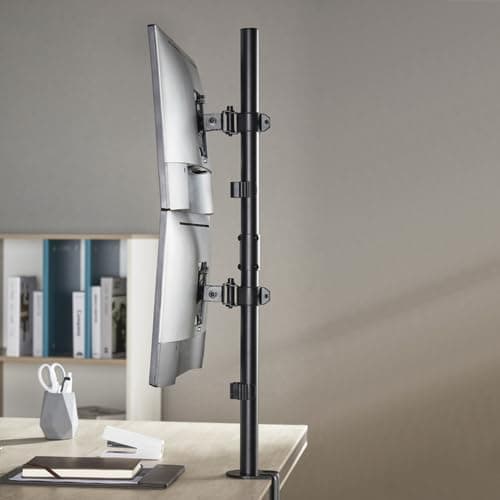 Jin Office Dual Monitor Stand Vertical |Supports 13-32 Inch Screen| 10KG Weight Cap. Per Screen |Adjustable Stacked Dual Monitor Arm Vertical with Tilt,Rotation and Swivel Features | 3 Years Warranty