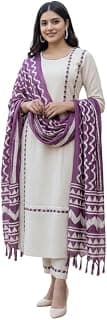 Women's Khadi Cotton Embroidered Kurta, Pant, and Silk Blend Dupatta Set – Ethnic Suit for Festive & Casual Wear