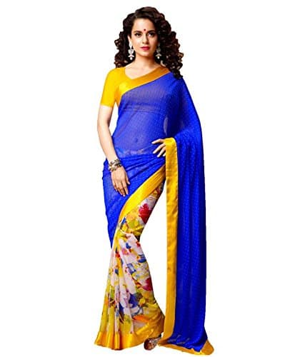 TYPIFY Women's Faux Georgette Diva Saree (Ty-Sar-003, Blue)