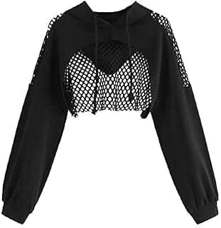 Solid Cut Out Front Long Sleeve Fishnet Hoodie Sweatshirts for Women