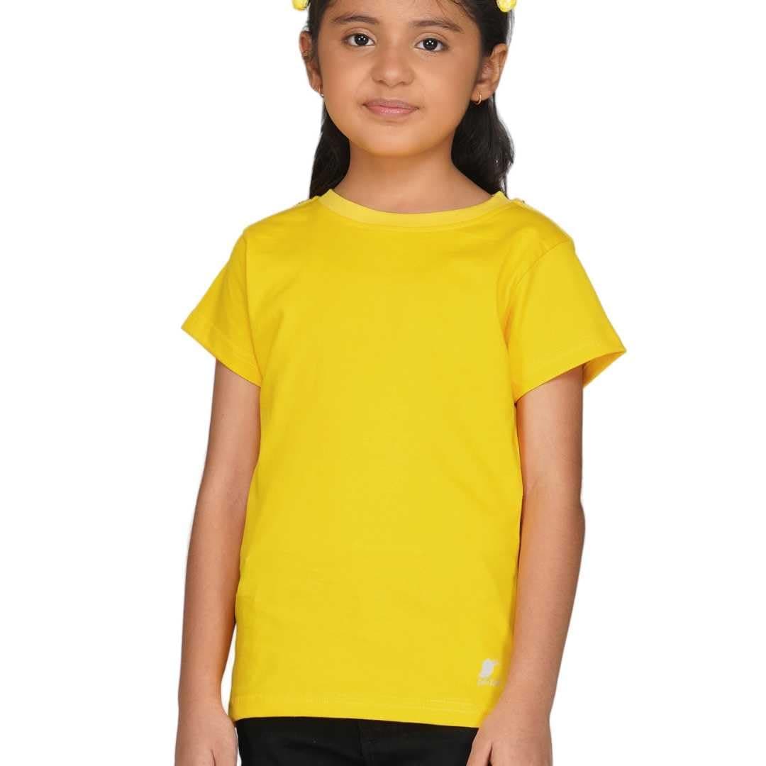 Kids Round Neck Girls Tshirt | Short Sleeves | Natural Organic 100% Cotton Soft Comfortable Fabric | Plain Color Original Branded Half Sleeve | School t-Shirt for Girl Kid | Sleepwear Everyday Casual