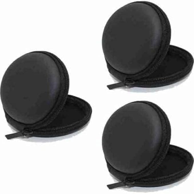 EDNITA Earphone Pouch Case Cover Carrying Storage Case for Headphone |Headset | Pen Drives | SD Cards & All Mobile Accessories - Black - Pack of - 3, Leather