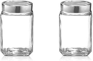 Treo By Milton Cube Storage Glass Jar, 1800 ml Each | BPA Free | Storage Jar | Kitchen Organizer | Air Tight | Modular | Multipurpose Jar-Set of 2, Transparent