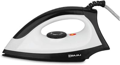 Bajaj Dry Iron DX 15 1000 Watts | Duraglide soleplate with double-layered Anti-Bacterial Non-Stick German coating | Auto-Shut off | Cool touch body | 360° Swivel Cord | 2 Yr Warranty | Black & White